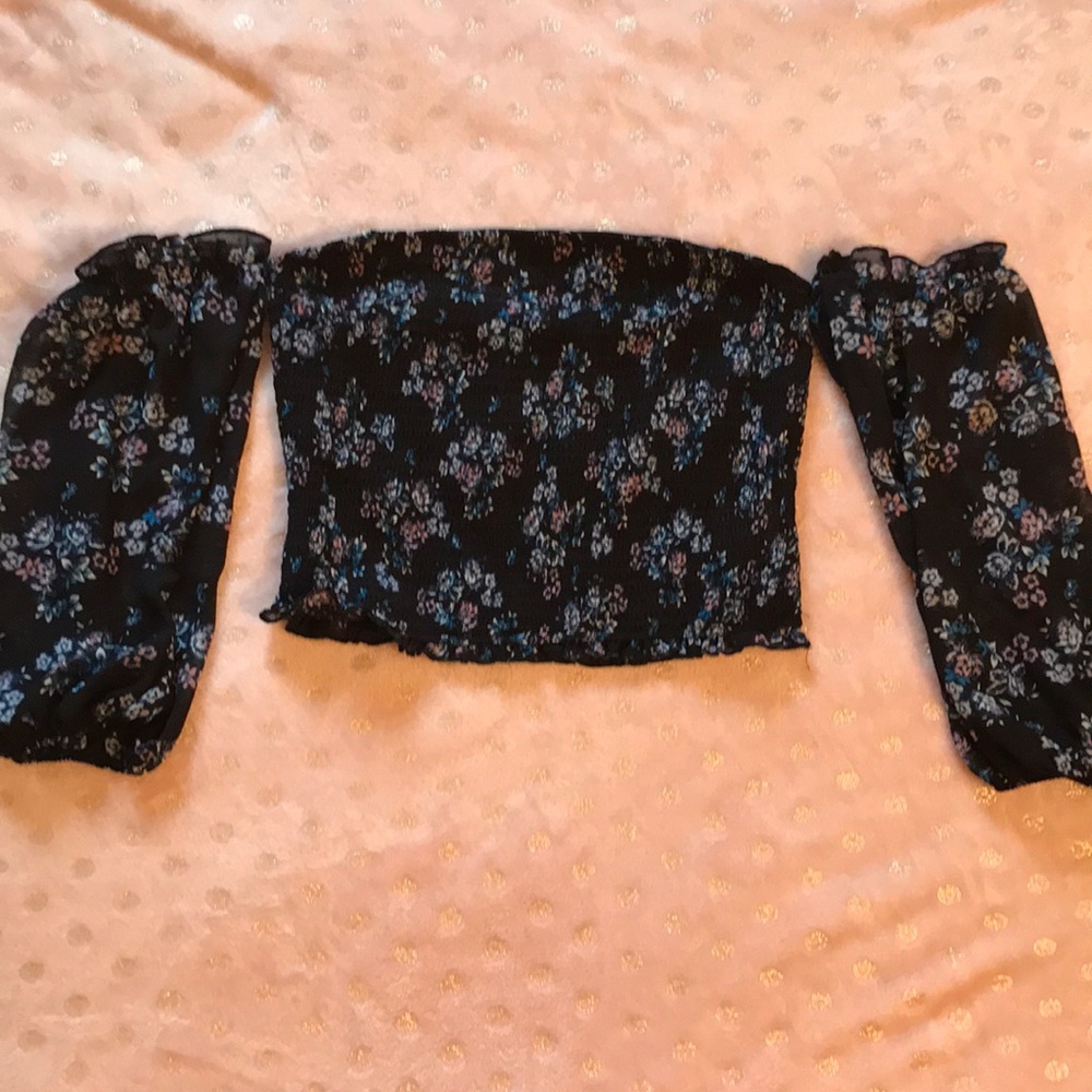 Blue floral off the shoulder crop